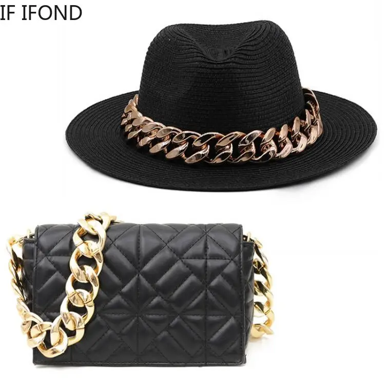 New Luxury Accessories Gold Chain Handbags And Straw Hats Set Women Crossbody Bags Summer Beach Sun Hat Party Jazz Cap
New Luxury Accessories Gold Chain Handbags And Straw Hats Set Women Crossbody Bags Summer Beach Sun Hat Party Jazz Cap