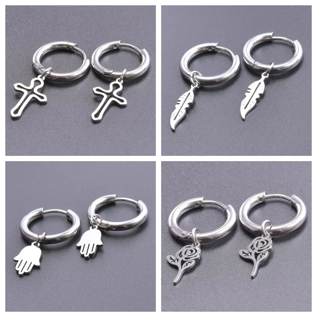 2PCS Fashion Cross Fatima Hand Earrings Stainless Steel Flower Feather Female Piercing Dangle Earrings Hiphop Party Jewelry Gift
2PCS Fashion Cross Fatima Hand Earrings Stainless Steel Flower Feather Female Piercing Dangle Earrings Hiphop Party Jewelry Gift