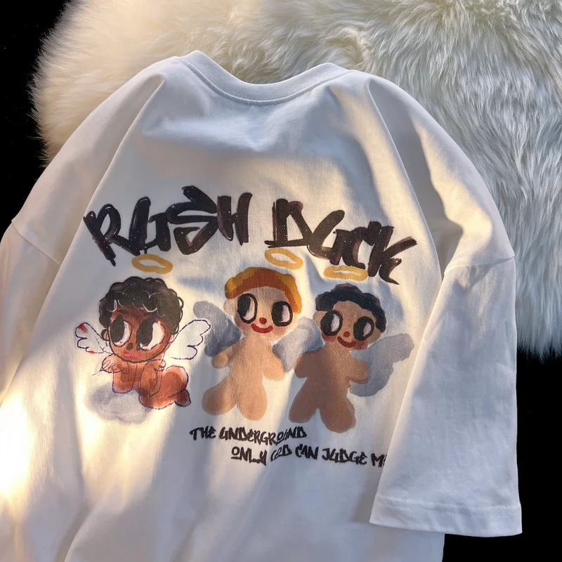 Summer Japanese Women's T-Shirt Funny Fashion O-Neck Tees Short Sleeve Cartoon Angel Graffiti Printed Loose Tops Casual Clothes
Summer Japanese Women's T-Shirt Funny Fashion O-Neck Tees Short Sleeve Cartoon Angel Graffiti Printed Loose Tops Casual Clothes