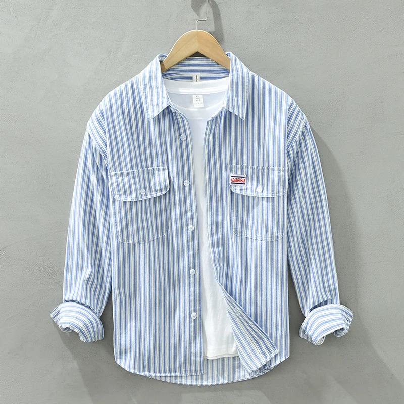 Striped Shirt for Men Autumn Winter New Pure Cotton Long Sleeve Turn-down Collar Shirts Male Solid Regular Clothing
Striped Shirt for Men Autumn Winter New Pure Cotton Long Sleeve Turn-down Collar Shirts Male Solid Regular Clothing