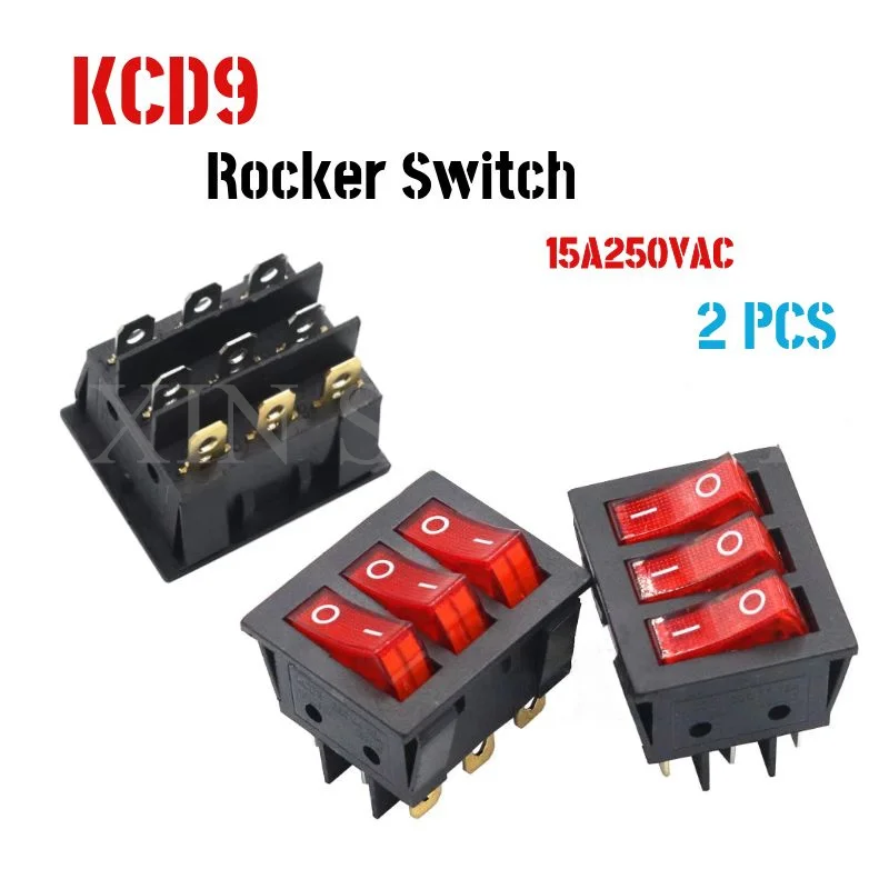 

2 PCS On-Off KCD3 9Pin Red 15A 250V 20A 125V AC Light Boat Car Rocker Switch KCD3-303 KCD3 Triple Light Switch Button