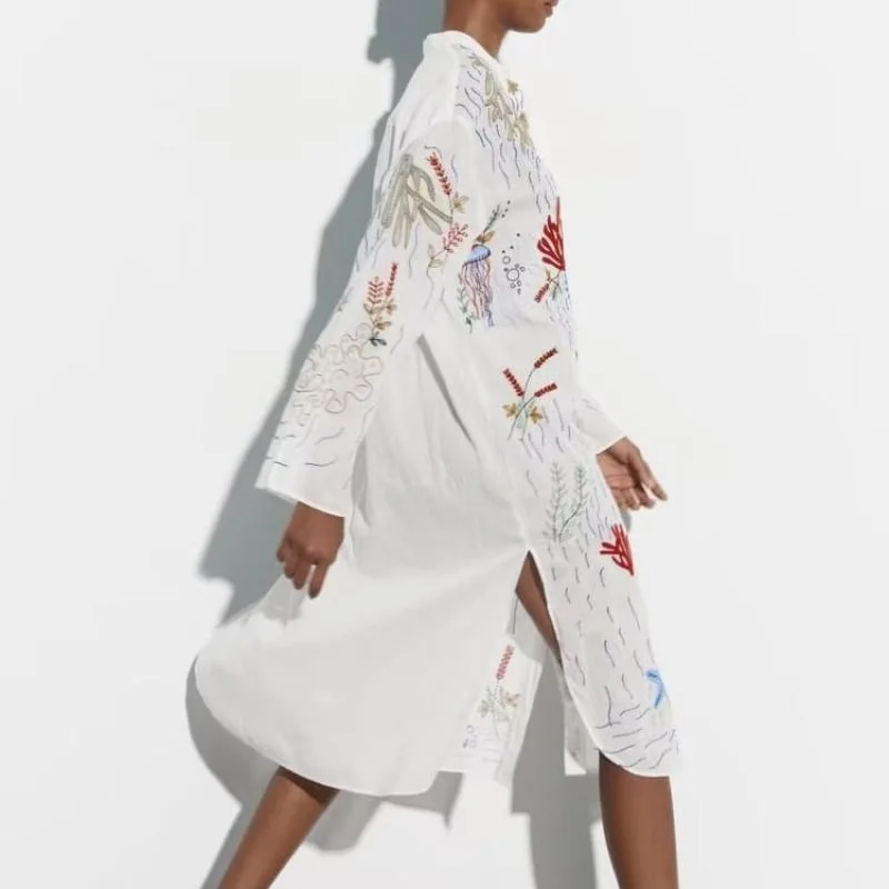 2023 Female Shirt Style Dress Loose Casual Party Dress Fashion Embroidered Long Sleeve Dress Summer Women's White Dress
2023 Female Shirt Style Dress Loose Casual Party Dress Fashion Embroidered Long Sleeve Dress Summer Women's White Dress