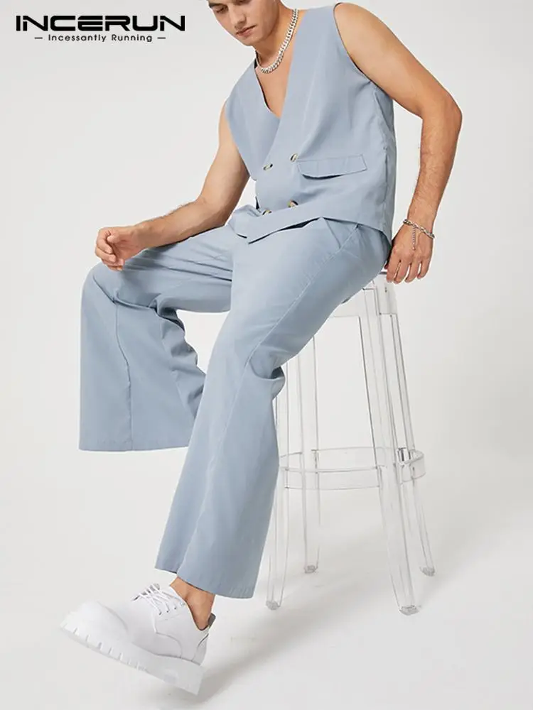 INCERUN Fashion Men Casual Sets V Neck Sleeveless Double Breasted Vests & Wid Leg Pants 2PCS Streetwear 2022 Elegant Men Suits
INCERUN Fashion Men Casual Sets V Neck Sleeveless Double Breasted Vests & Wid Leg Pants 2PCS Streetwear 2022 Elegant Men Suits