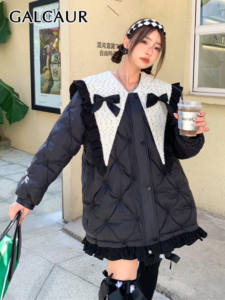 GALCAUR Hit Color Down Coats For Women Round Neck Long Sleeve Patchwork Bow Casual Korean Down Coat Female Autumn Fashion 2022 
GALCAUR Hit Color Down Coats For Women Round Neck Long Sleeve Patchwork Bow Casual Korean Down Coat Female Autumn Fashion 2022