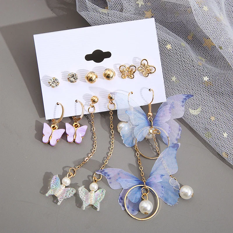6 Pairs Women Ear Jewelry Crystal Faux Pearls Buffterfly Ear Studs And Ear Hook Chain Drop Earrings Fashion Korean Accessories
6 Pairs Women Ear Jewelry Crystal Faux Pearls Buffterfly Ear Studs And Ear Hook Chain Drop Earrings Fashion Korean Accessories