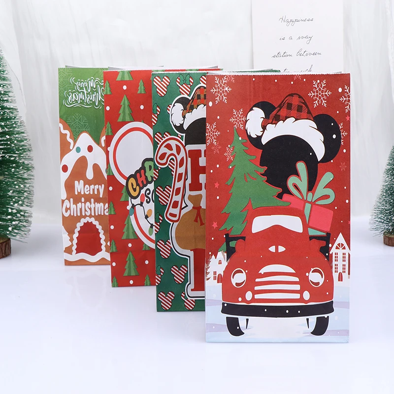 

5 шт. Подарочный пакет из крафт-бумаги, портативная упаковочная сумка с принтом снеговика, печенья, конфет, Рождественский Санта-Клаус, для детей, товары для счастливого года