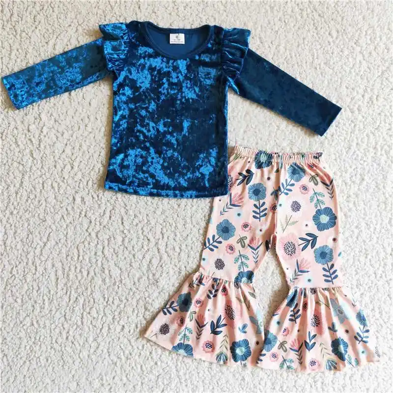 New Fashion Boutique RST Girl Clothes Blue Velvet Long Sleeve Top And Flower Pants Set Children Girl Casual Winter Outfits
New Fashion Boutique RST Girl Clothes Blue Velvet Long Sleeve Top And Flower Pants Set Children Girl Casual Winter Outfits