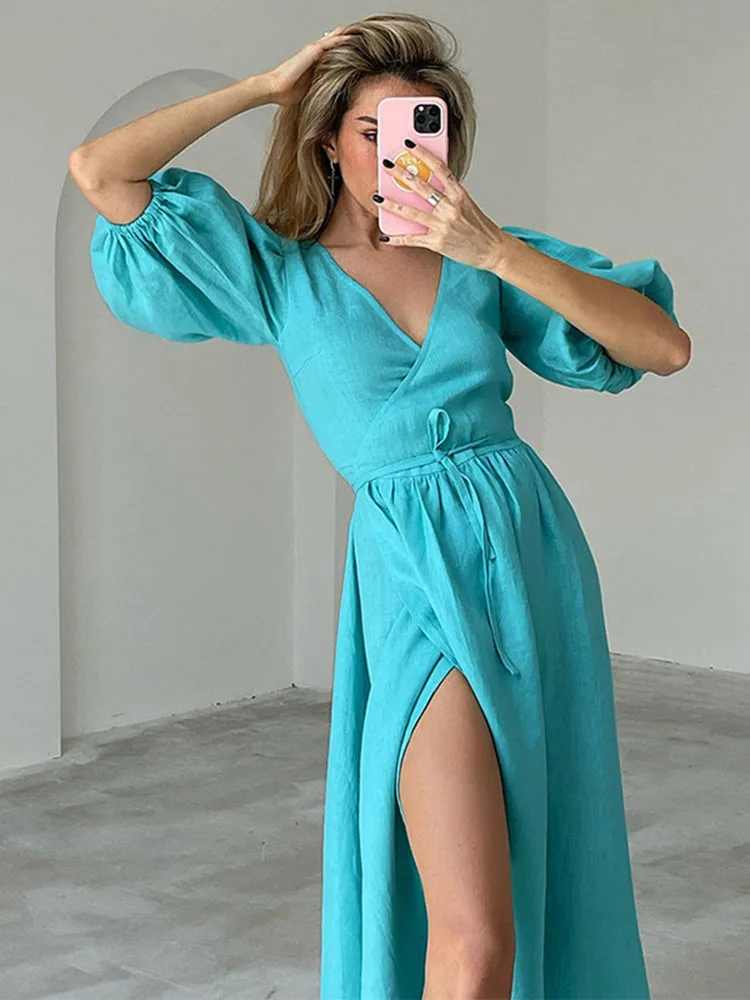 Summer Elegant Half Puff Sleeve Maxi Dresses for Women Outfits 2023 Sexy V Neck Split Straight Bodycon Casual Club Party Dress
Summer Elegant Half Puff Sleeve Maxi Dresses for Women Outfits 2023 Sexy V Neck Split Straight Bodycon Casual Club Party Dress
