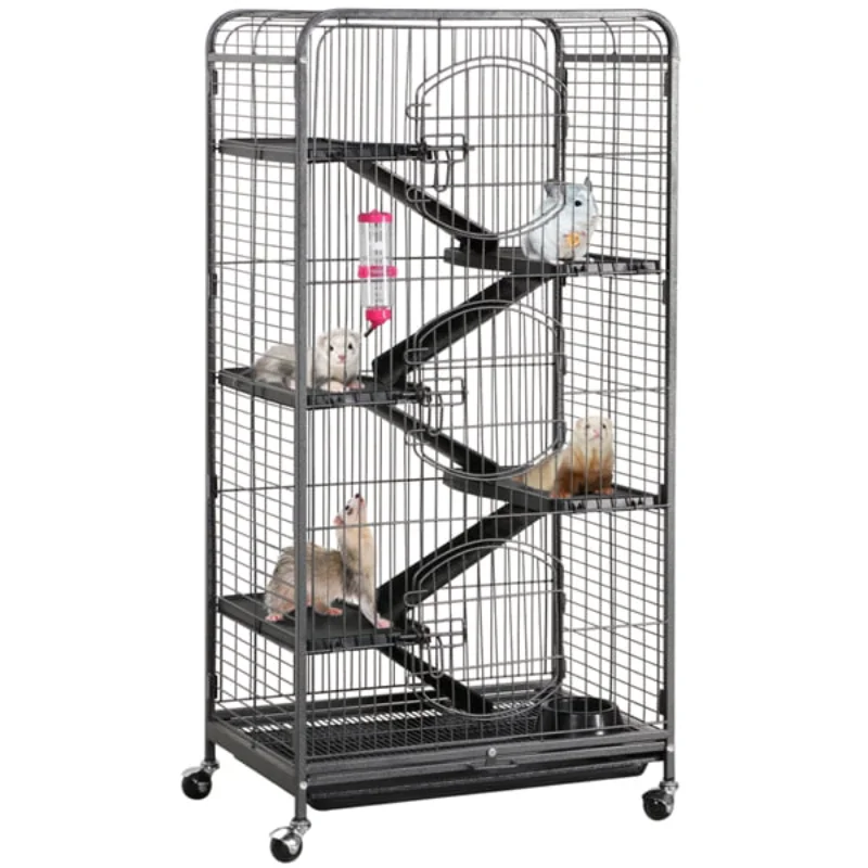 Large 6 Level Rolling Pet Cage with 3 Doors, Pet Bowl, and Water Bottle for Small Animals, Black
Large 6 Level Rolling Pet Cage with 3 Doors, Pet Bowl, and Water Bottle for Small Animals, Black