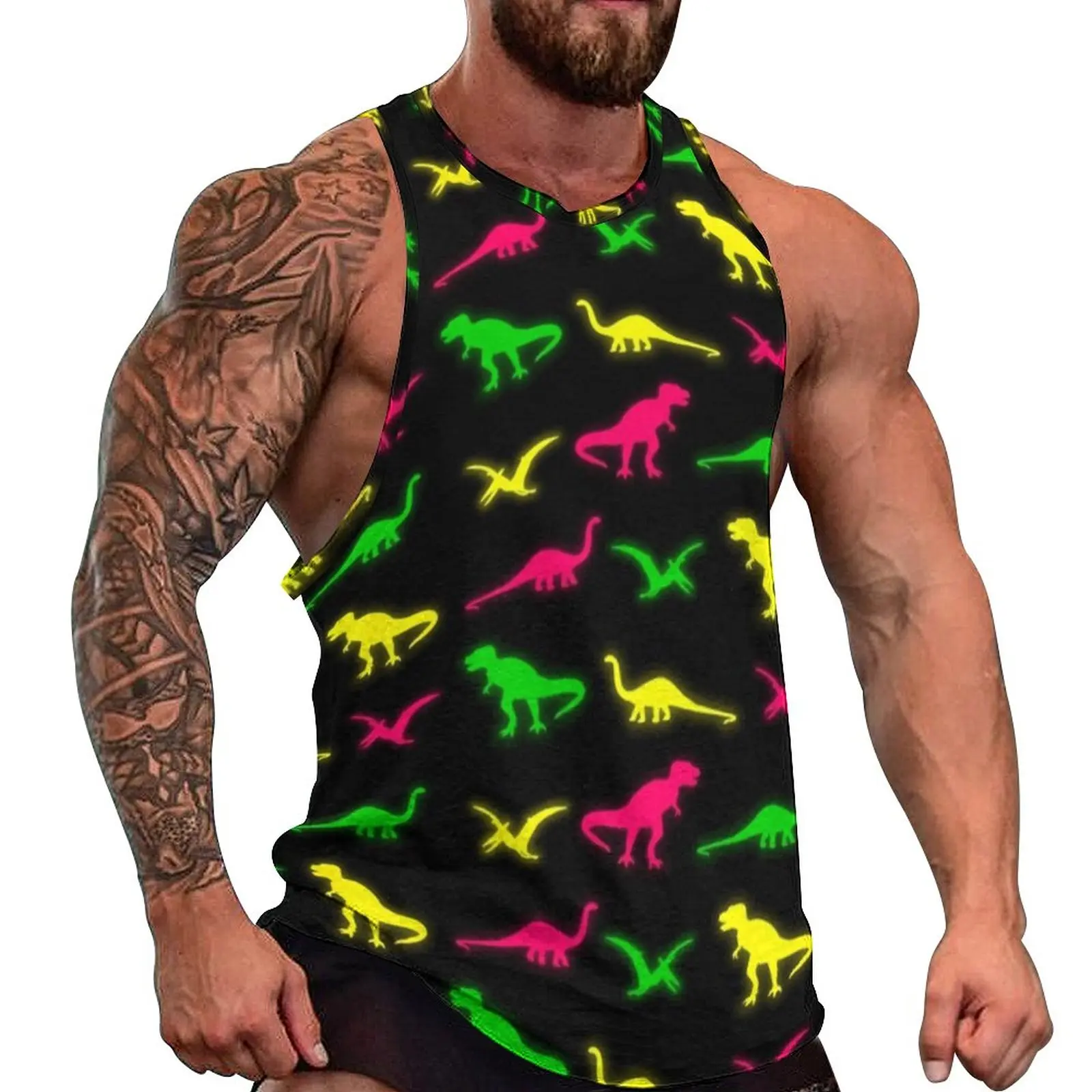 Neon Dinosaurs Tank Top Colorful Animal Pinrt Cool Tops Daily Workout Man's Custom Sleeveless Shirts Plus Size
Neon Dinosaurs Tank Top Colorful Animal Pinrt Cool Tops Daily Workout Man's Custom Sleeveless Shirts Plus Size
