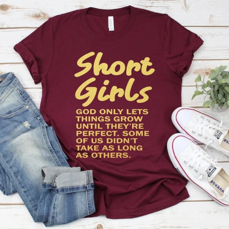 

Short Girls T-shirt, Funny Saying, God Only Lets Things Grow, Ladies Shirt, Women Gift, Teen Girls Shirt t shirt women Casual