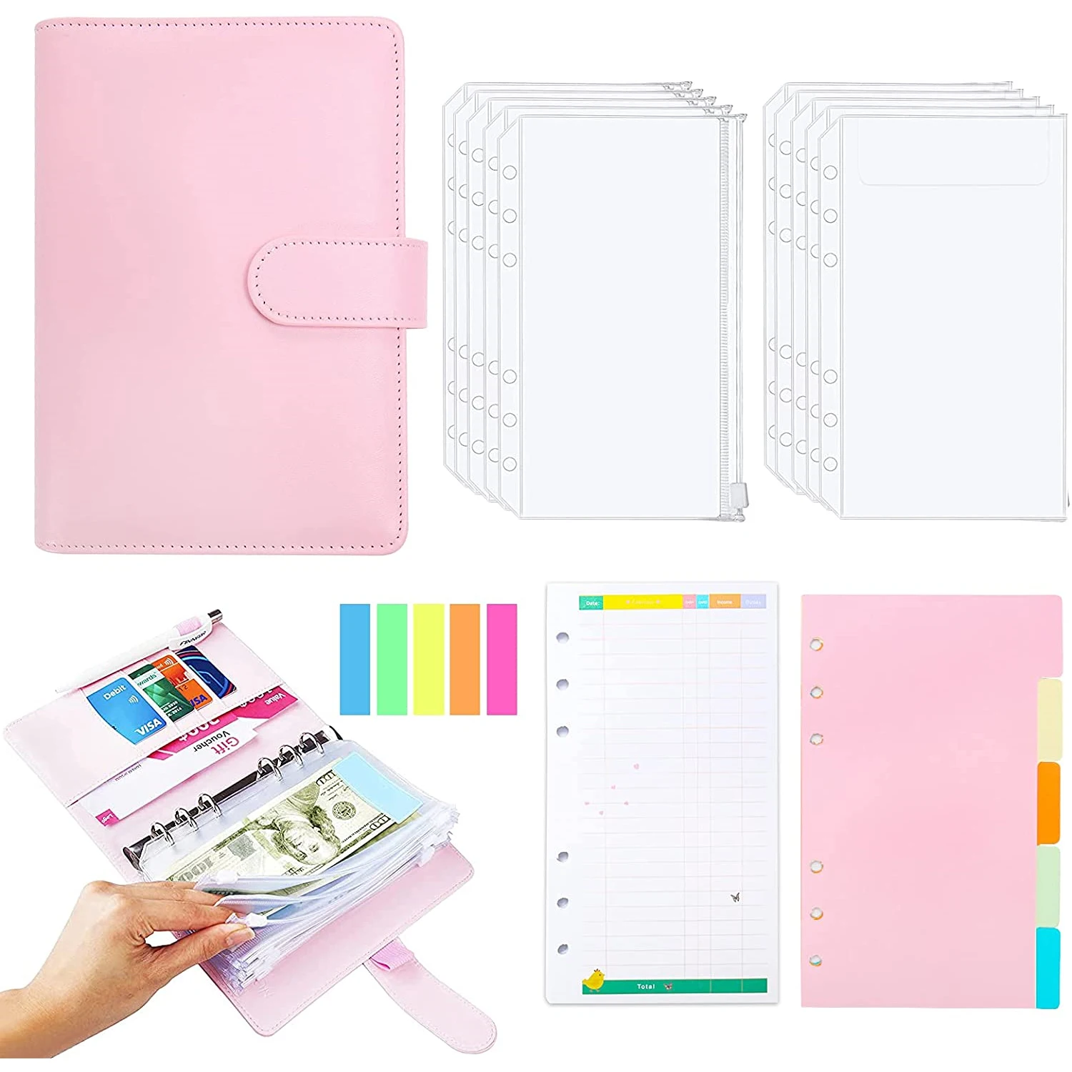A6 Leather Binder Cash Envelopes Budget Wallet with Clear Zipper Pockets, Budget Paper Sheet, Paper Separator,Label Sticker
A6 Leather Binder Cash Envelopes Budget Wallet with Clear Zipper Pockets, Budget Paper Sheet, Paper Separator,Label Sticker
