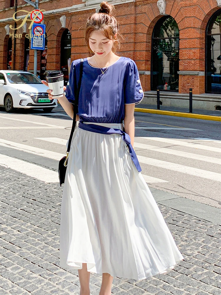 H Han Queen Elegant O-Neck Office Long Dress Women Summer Color Matching Pleated Dresses Simple Slim Casual Work Party Vestidos
H Han Queen Elegant O-Neck Office Long Dress Women Summer Color Matching Pleated Dresses Simple Slim Casual Work Party Vestidos