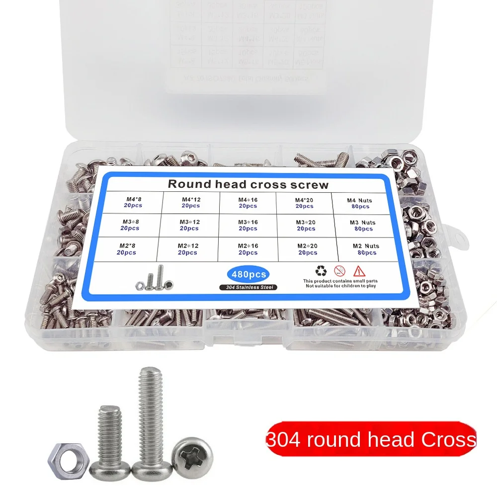 480pcs 304 Stainless Steel Cross round Head Coiled Hair Machine Wire Screw Bolt Screw Nut Combination Set
480pcs 304 Stainless Steel Cross round Head Coiled Hair Machine Wire Screw Bolt Screw Nut Combination Set