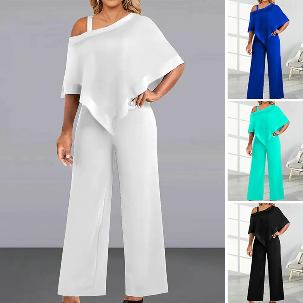 Half Sleeve Jumpsuit Fashionable Women's One Shoulder Jumpsuit Wide Leg Solid Color Loose Fit Oblique Neck for Straight 
Half Sleeve Jumpsuit Fashionable Women's One Shoulder Jumpsuit Wide Leg Solid Color Loose Fit Oblique Neck for Straight