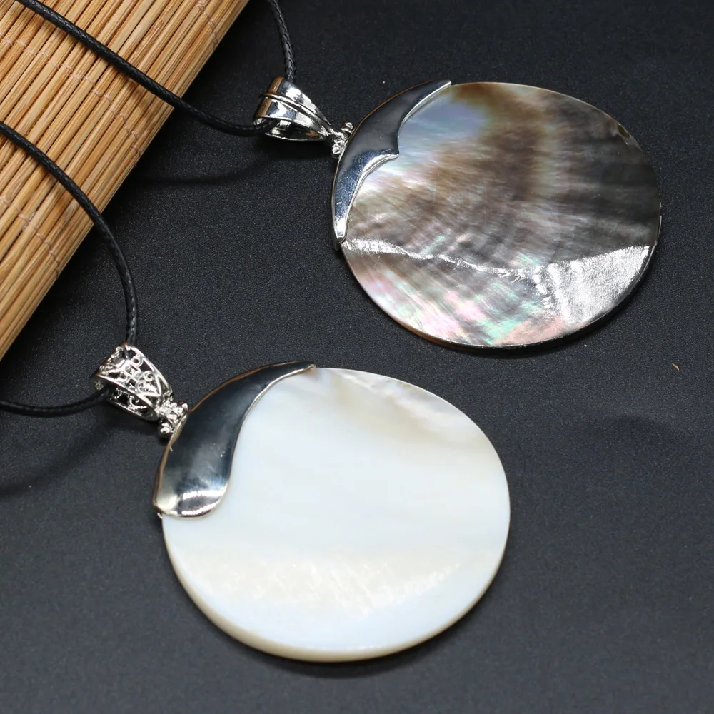 

yachu Product Natural Shell Round Alloy Pendant For Making DIY Necklace Bracelet Size 50x50mm Trendy Accessories Gift