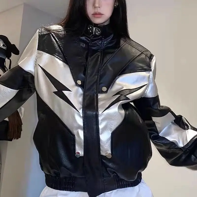 Jacket Bomber Black Women Varsity New Outerwear Leather Jackets Lightning American Y2k Racing Oversize Baseball Jacket Y2k Top
Jacket Bomber Black Women Varsity New Outerwear Leather Jackets Lightning American Y2k Racing Oversize Baseball Jacket Y2k Top