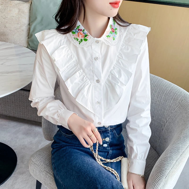 Doll collar shirt women's spring 2022 new loose French chic embroidered blouse long sleeve white shirt, 201j,hai,0320-3
Doll collar shirt women's spring 2022 new loose French chic embroidered blouse long sleeve white shirt, 201j,hai,0320-3