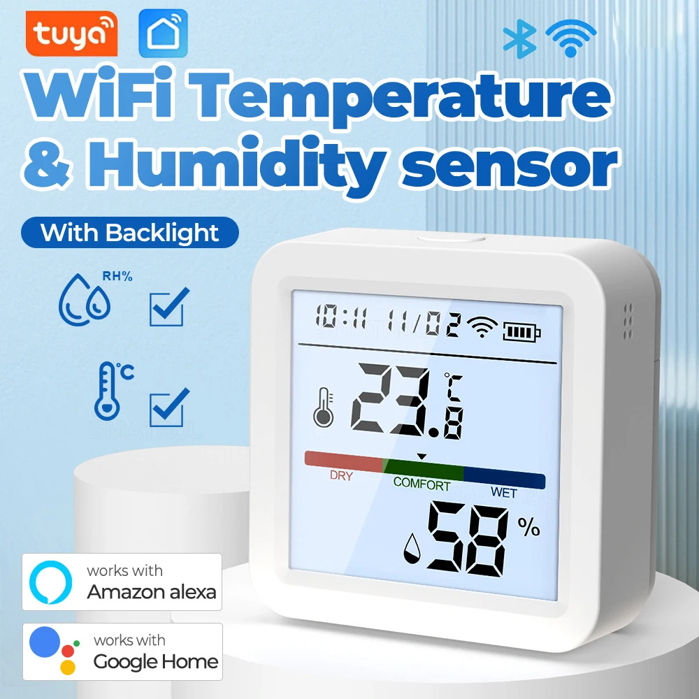 Tuya Wifi Smart Temperature and Humidity Sensor with LCD Screen Wireless Backlight Thermometer Works with Alexa Google Home
Tuya Wifi Smart Temperature and Humidity Sensor with LCD Screen Wireless Backlight Thermometer Works with Alexa Google Home