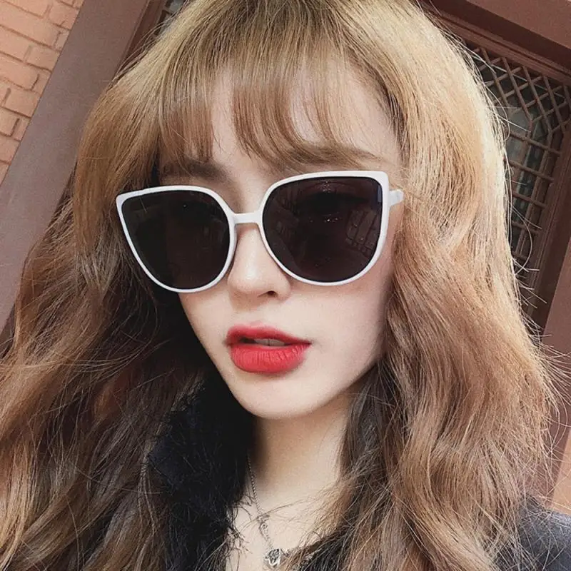 

High Quality Cat Eye Large Frame Sunglasses Polycarbonate Lens White Color Filter Sunglasses Uv Protection Coating Non-polarized