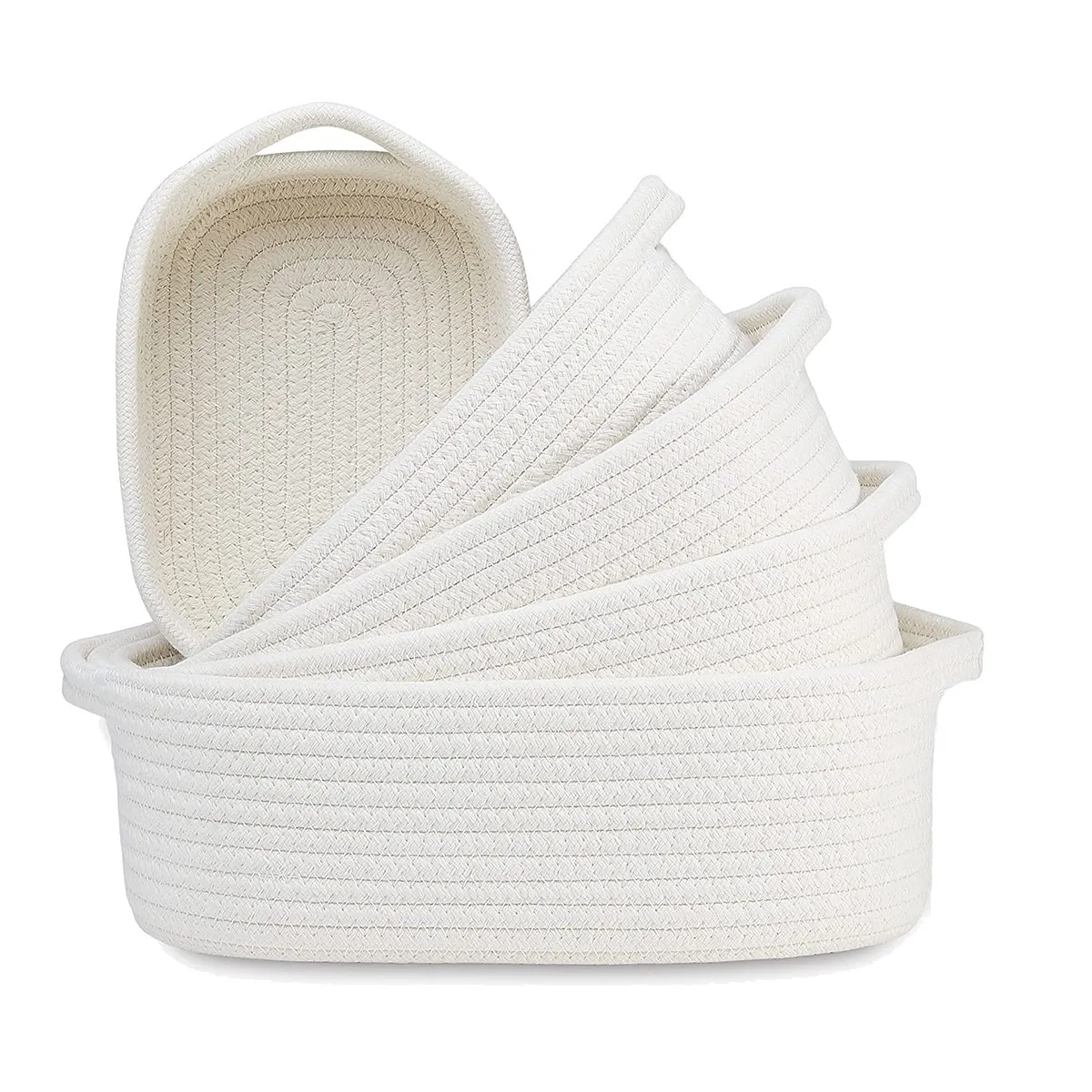 5-Piece Rectangle Storage Basket Set Cotton Rope Woven Baskets for Organizing Baby Nursery Dog Toy Baskets White
5-Piece Rectangle Storage Basket Set Cotton Rope Woven Baskets for Organizing Baby Nursery Dog Toy Baskets White