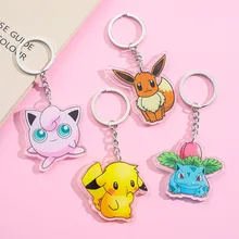 Pokemon Cartoon Keychain Pikachu Gengar Eevee Charizard Anime Figures Acrylic Keychain Keyring Accessories Jewelry Kids Gifts