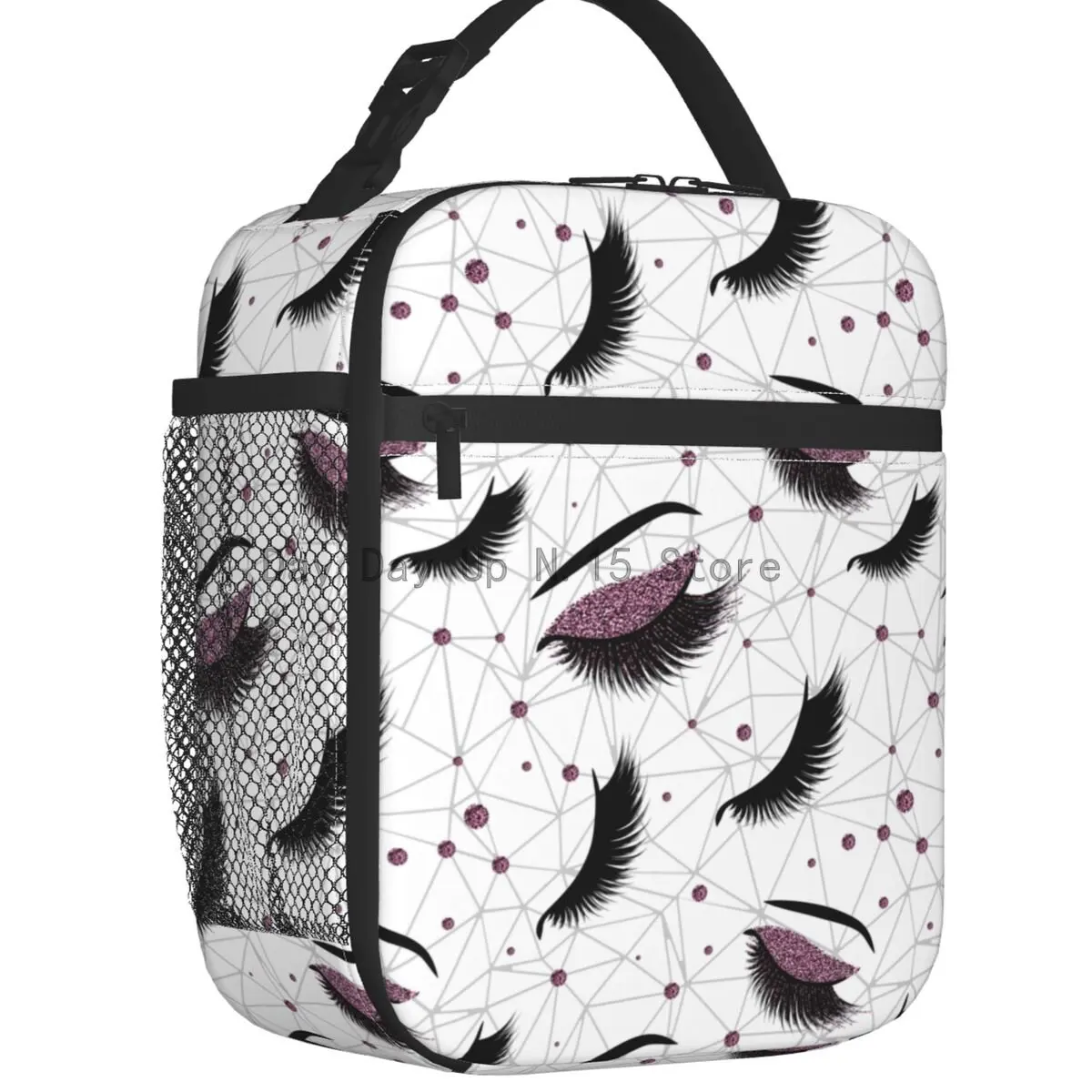 

Eyelash Eyes Thermal Insulated Lunch Bags Burgundy Lashes Seamless Pattern Lunch Tote Work School Travel Multifunction Food Box
