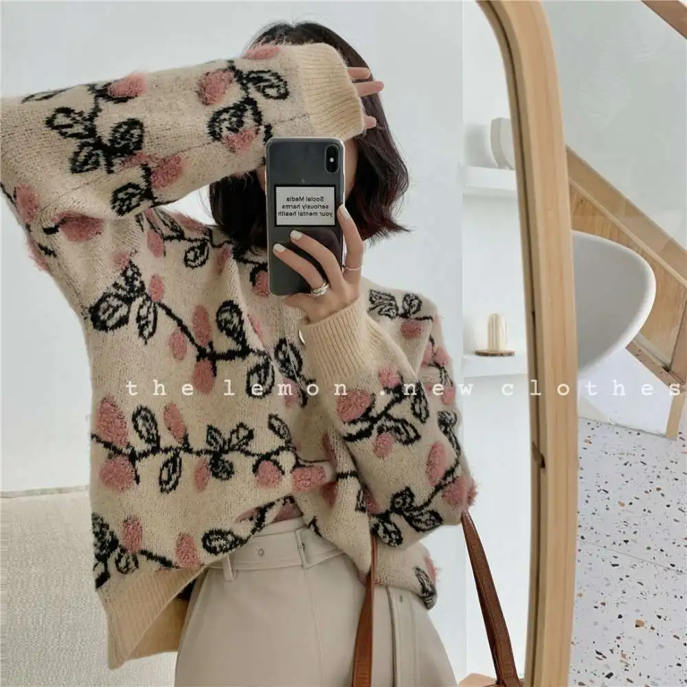 Overszie New Fashion Vintage Sweater Women Winter Pullover Knitting Long Sleeve Girls Tops Flower Loose Knitted Sweaters Female
Overszie New Fashion Vintage Sweater Women Winter Pullover Knitting Long Sleeve Girls Tops Flower Loose Knitted Sweaters Female