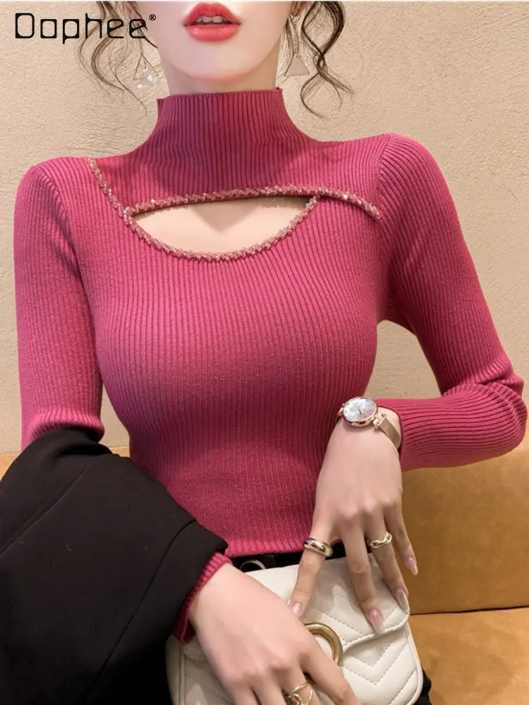 High-End Stylish Half Turtleneck Bottoming Knit Shirt Women's Autumn and Winter Sexy Hollow Slim Fit Inner Wear Knitted Tops
High-End Stylish Half Turtleneck Bottoming Knit Shirt Women's Autumn and Winter Sexy Hollow Slim Fit Inner Wear Knitted Tops