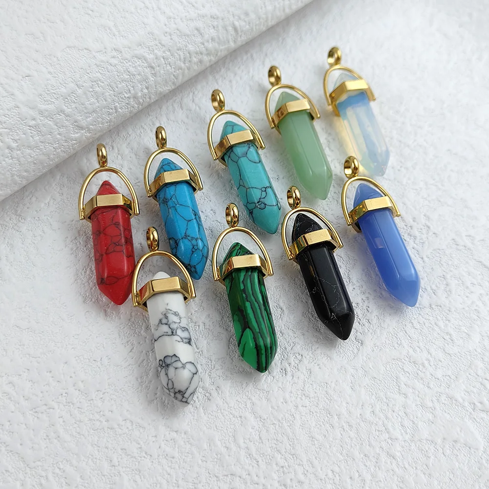 

Fashionable Glowing Stone Hexagonal Pillar Stone Pendant Necklace Natural Crystal Quartz Bullet Head Fluorescent Stone Jewellery