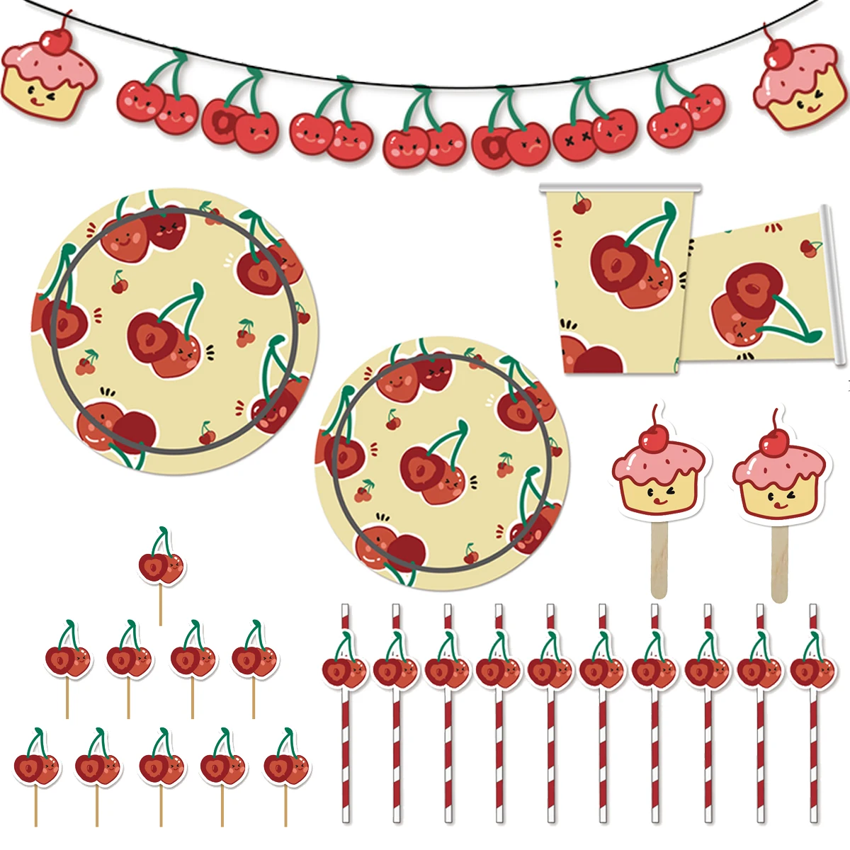 Birthday Party Decorations Supplies Cherry Party Theme Disposable Cutlery Plate Napkin Cup Kids Wedding Decoration Baby Shower
Birthday Party Decorations Supplies Cherry Party Theme Disposable Cutlery Plate Napkin Cup Kids Wedding Decoration Baby Shower