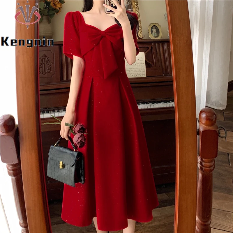 Женское вечернее платье свободного покроя, с V-образным вырезом и бантом 
Женское вечернее платье свободного покроя, с V-образным вырезом и бантом