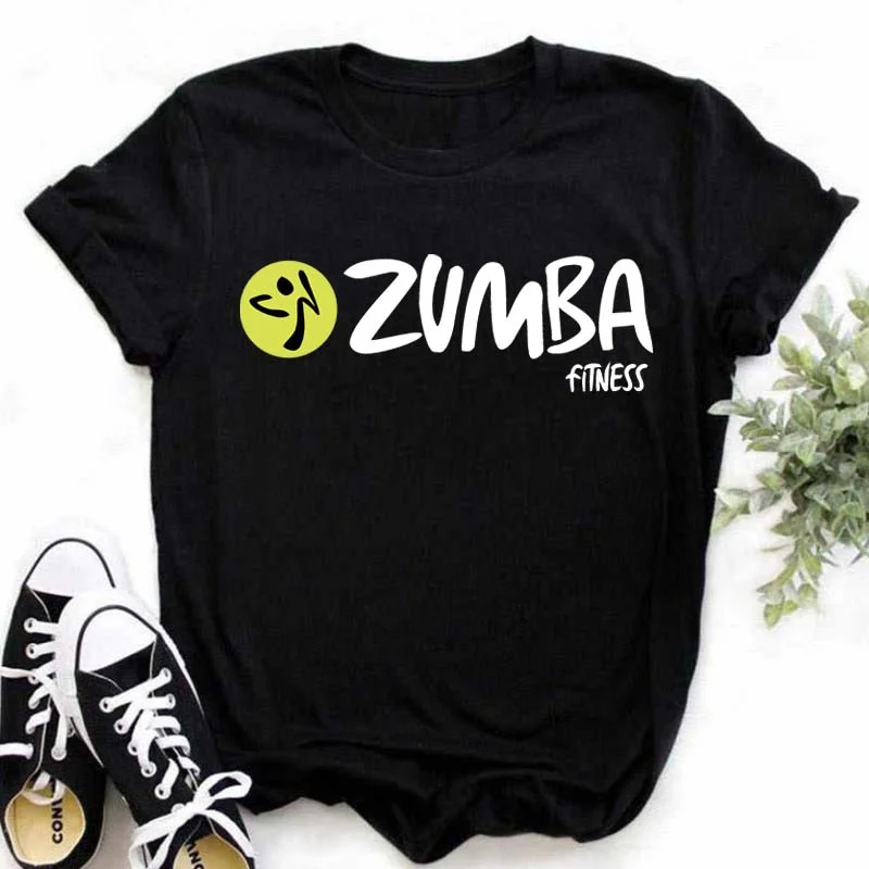 

Fashion Zumba Black Tshirt Women's Clothing Fitness Dance Letter Graphic Tees Shirt Sport Gymnastics Femme T-Shirt Tops