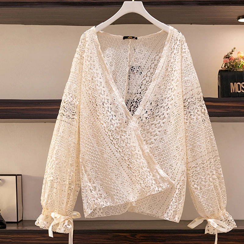 2022 Summer Lace Thin Sunscreen Blouse Women V Neck Long Sleeve Tops Casual Work Match Shirt Female Plus Size Solid Shawl Blusas
2022 Summer Lace Thin Sunscreen Blouse Women V Neck Long Sleeve Tops Casual Work Match Shirt Female Plus Size Solid Shawl Blusas