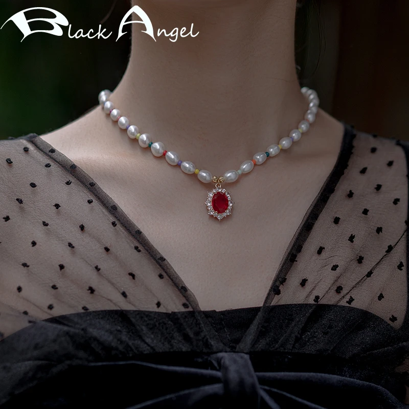 BLACK ANGEL Natural Freshwater Pearl Necklace Red Zircon Pendant Trendy Colorful Beads Girl Gift with Gold-plated Buckle Jewelry
BLACK ANGEL Natural Freshwater Pearl Necklace Red Zircon Pendant Trendy Colorful Beads Girl Gift with Gold-plated Buckle Jewelry