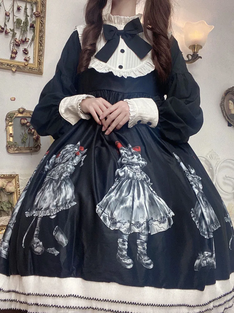 Japanese Vintage Gothic Marionette Lolita Women Dress Summer Women Cute Bow Long Sleeve Midi Dress Female Black Style Dresses
Japanese Vintage Gothic Marionette Lolita Women Dress Summer Women Cute Bow Long Sleeve Midi Dress Female Black Style Dresses