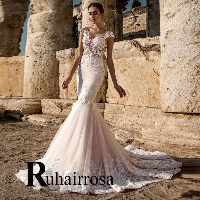Ruhair Vintage Mermaid Wedding Dresses Appliques Illusion Cap Sleeves Scoop Court Train Personalised Robe De Soirée De Mariage
Ruhair Vintage Mermaid Wedding Dresses Appliques Illusion Cap Sleeves Scoop Court Train Personalised Robe De Soirée De Mariage