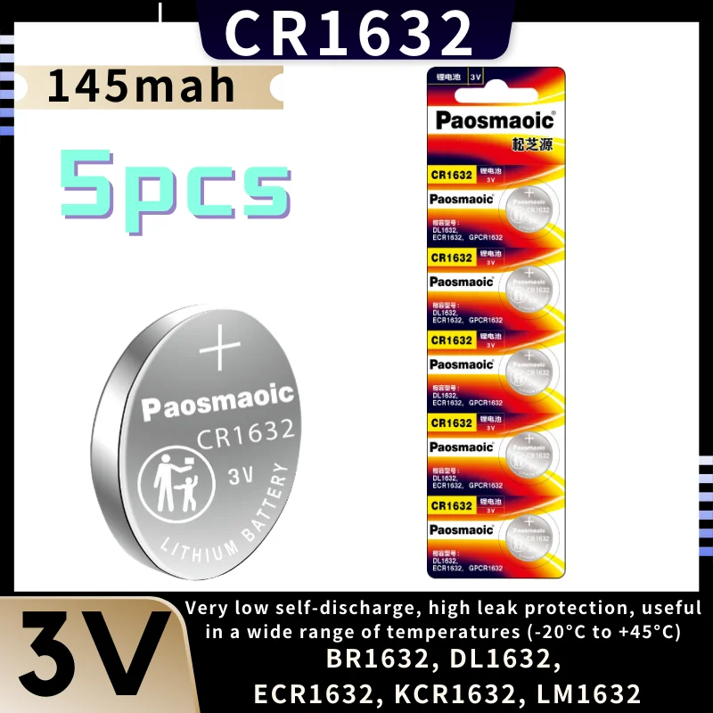 5pcs 3V cr1632 Lithium-ion button cell 145mah CR 1632 DL1632 BR1632 LM1632 ECR1632 Battery For Watch Remote Key
5pcs 3V cr1632 Lithium-ion button cell 145mah CR 1632 DL1632 BR1632 LM1632 ECR1632 Battery For Watch Remote Key