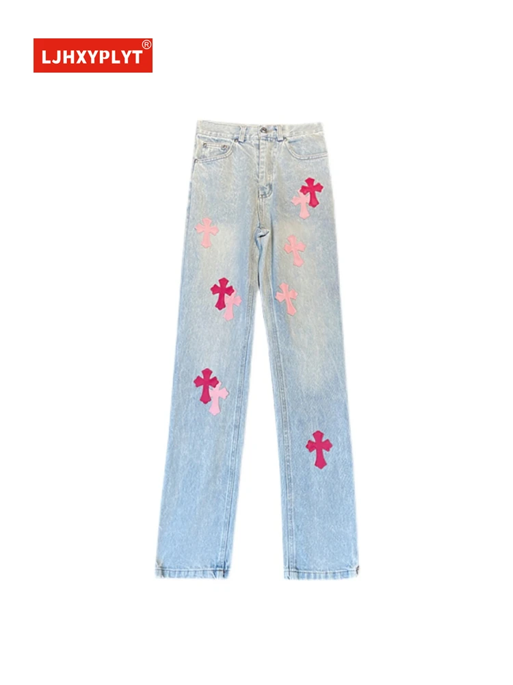 Light Blue Two-color Cross Embroidery Cloth Stickers Jeans Spring Summer New Retro HK Style Design Mopping Denim Trousers Female
Light Blue Two-color Cross Embroidery Cloth Stickers Jeans Spring Summer New Retro HK Style Design Mopping Denim Trousers Female