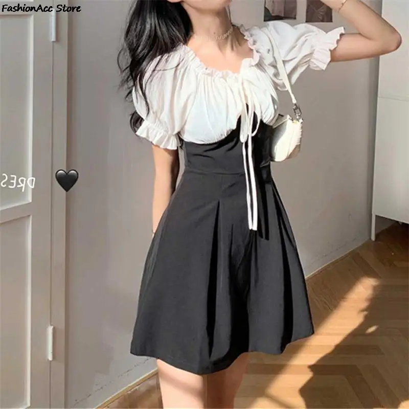 Dress Women Black White Patchwork Sexy Mini Shirring Puff Sleeve Kawaii Girls Daily Street Korean Style Abdomen Summer Maiden
Dress Women Black White Patchwork Sexy Mini Shirring Puff Sleeve Kawaii Girls Daily Street Korean Style Abdomen Summer Maiden