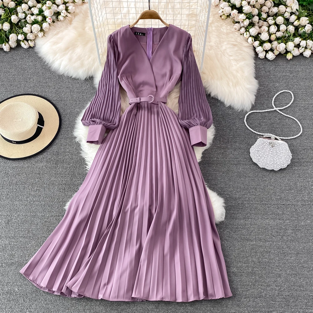 Women's Elegant Pleated Mixi Dress With Belt Spring 2022 Femme Robe Ladies Fashion Long Sleeve A-Line Party Vestidos
Women's Elegant Pleated Mixi Dress With Belt Spring 2022 Femme Robe Ladies Fashion Long Sleeve A-Line Party Vestidos