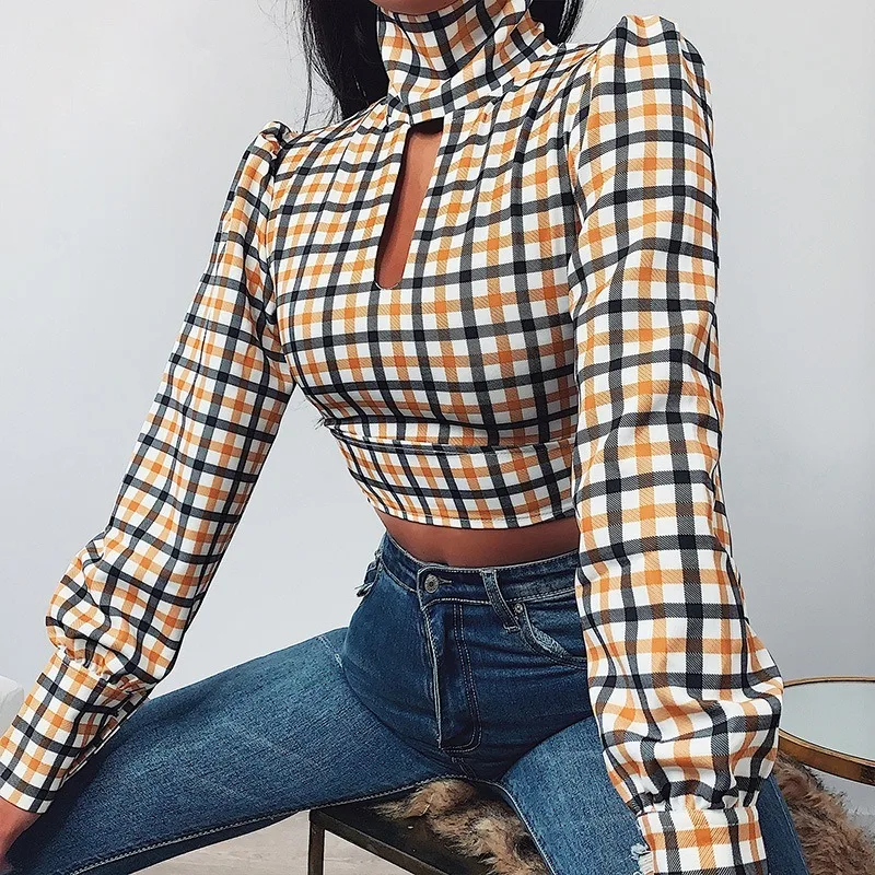 2021 Spring Summer Harajuku Woman High Quality Grid Series Yollow Turtleneck Crop Top Sexy Backless High Street Tee Shirt Y2k 
2021 Spring Summer Harajuku Woman High Quality Grid Series Yollow Turtleneck Crop Top Sexy Backless High Street Tee Shirt Y2k