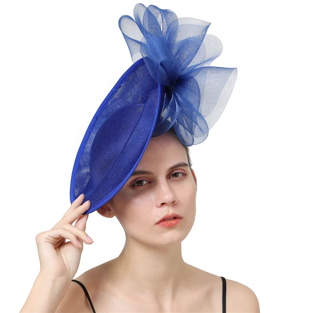 

Royal Blue Formal Cocktail Fedoras Fascinators Hat Floral Event Mesh Flower Derby Accessory Headbands Chuch Headpiece Headwear