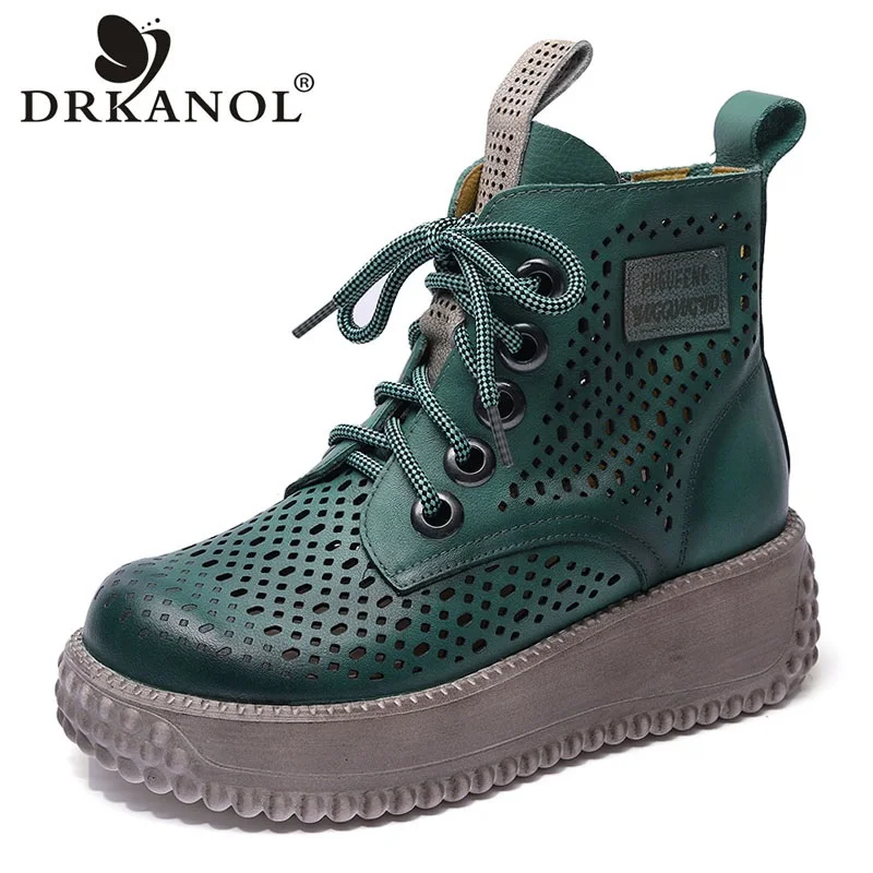 DRKANOL Ethnic Style Wedges Ankle Boots For Women Genuine Cow Leather Hollow Breathable Summer Platform Cool Boots Ladies Shoes
DRKANOL Ethnic Style Wedges Ankle Boots For Women Genuine Cow Leather Hollow Breathable Summer Platform Cool Boots Ladies Shoes