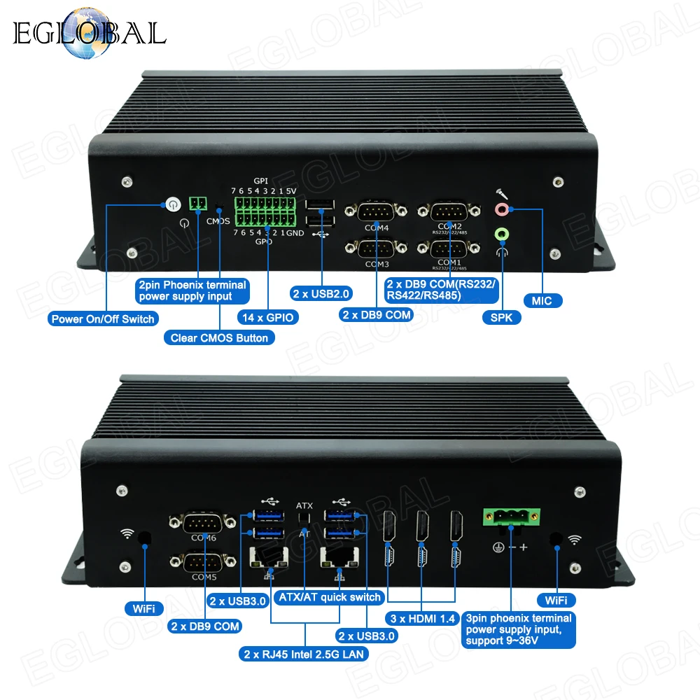 Eglobal G13 Fanless mini pc desktop industrial computer Comet Lake Core i5 10200H 2 i225V 2.5G LAN 6DB9 COM 3HD1.4
Eglobal G13 Fanless mini pc desktop industrial computer Comet Lake Core i5 10200H 2 i225V 2.5G LAN 6DB9 COM 3HD1.4