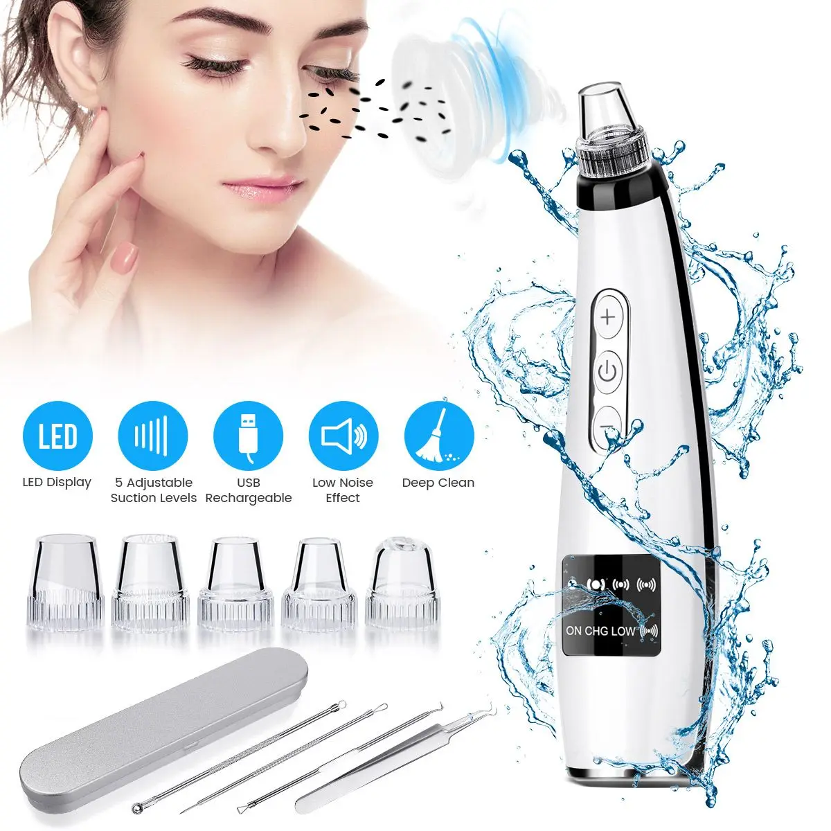 Blackhead Vacuum Extractor 4-in-1 Blackhead Remover 3 Levels Adjustable with 5 Exchangeable Nozzles Blackhead Acne Remover
Blackhead Vacuum Extractor 4-in-1 Blackhead Remover 3 Levels Adjustable with 5 Exchangeable Nozzles Blackhead Acne Remover