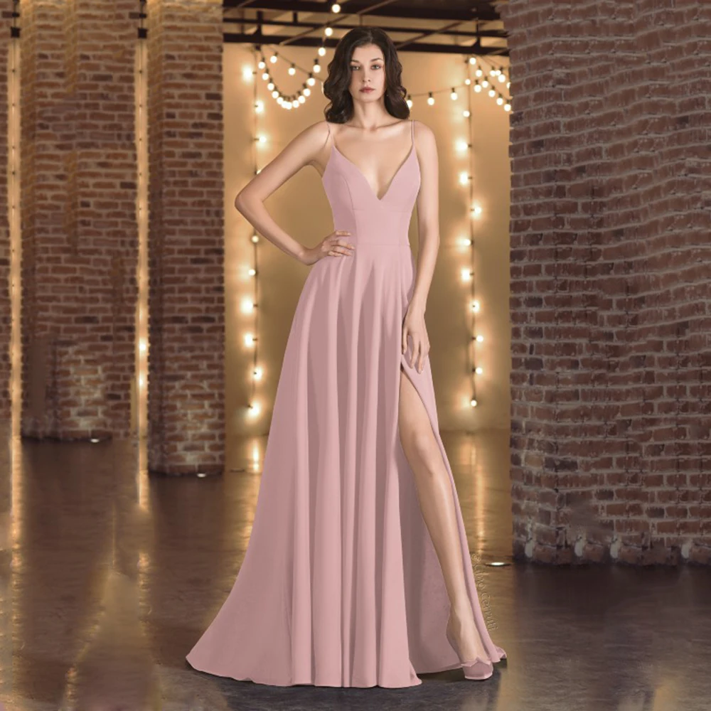 Chiffon Prom Dress Sexy Spaghetti Straps V Neck Backless Evening Gowns High Slit Party فساتين للحفلات الراقصة Dress
Chiffon Prom Dress Sexy Spaghetti Straps V Neck Backless Evening Gowns High Slit Party فساتين للحفلات الراقصة Dress