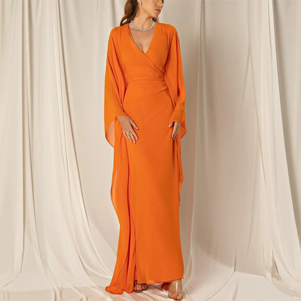 Long Sleeves Light Orange Chiffon Ruched Long Party Gown Custom Made Prom Dresses فساتين للحفلات الراقصة
Long Sleeves Light Orange Chiffon Ruched Long Party Gown Custom Made Prom Dresses فساتين للحفلات الراقصة
