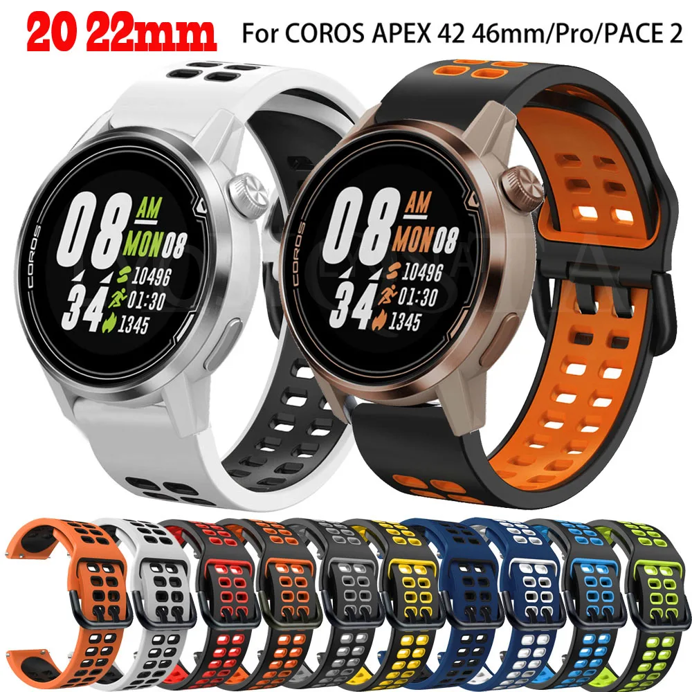 

20mm 22mm Silicone Correa Wrist Band for COROS APEX Pro/APEX 46mm 42mm Strap Watchband For COROS PACE 2 PACE2 Bracelet ремешок