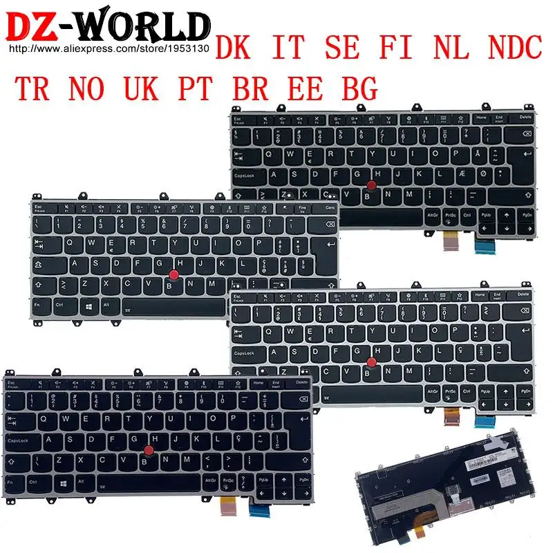 

New/Orig DK IT SE FI NL NDC TR NO UK PT BR EE BG JP Silver Backlit Keyboard For Lenovo Thinkpad X380 S1 Yoga 370 260 4th Laptop